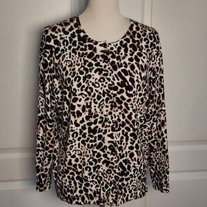 Cable & Gauge Womens XL Cardigan Sweater Leopard Print Button Up Lightweight